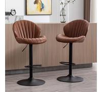 Ya-Home Tabouret de Bar Pivotants en Cuir PU avec Repose-Pied, Tabouret Haut Cuisine Lot de 2 avec Dossier Chaises de Bar avec Pied Métal Moderne, Marron