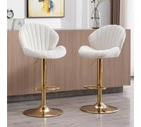Ya-Home Tabouret de Bar Pivotants en Velours avec Repose-Pied, Tabouret Haut Cuisine Lot de 2 avec Dossier Chaises de Bar Dorée Moderne, Beige