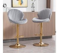 Ya-Home Tabouret de Bar Pivotants en Velours avec Repose-Pied, Tabouret Haut Cuisine Lot de 2 avec Dossier Chaises de Bar Dorée Moderne, Gris