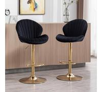 Ya-Home Tabouret de Bar Pivotants en Velours avec Repose-Pied, Tabouret Haut Cuisine Lot de 2 avec Dossier Chaises de Bar Dorée Moderne, Noir