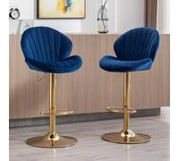 Ya-Home Tabouret de Bar Pivotants en Velours avec Repose-Pied, Tabouret Haut Cuisine Lot de 2 avec Dossier Chaises de Bar Dorée Moderne, Bleu