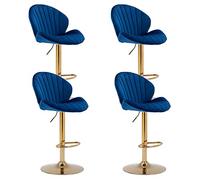 Ya-Home Tabouret de Bar Pivotants en Velours avec Repose-Pied, Tabouret Haut Cuisine Lot de 4 avec Dossier Chaises de Bar Dorée Moderne, Bleu