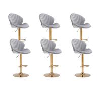 Ya-Home Tabouret de Bar Pivotants en Velours avec Repose-Pied, Tabouret Haut Cuisine Lot de 6 avec Dossier Chaises de Bar Dorée Moderne, Gris