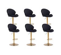 Ya-Home Tabouret de Bar Pivotants en Velours avec Repose-Pied, Tabouret Haut Cuisine Lot de 6 avec Dossier Chaises de Bar Dorée Moderne, Noir