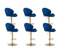 Ya-Home Tabouret de Bar Pivotants en Velours avec Repose-Pied, Tabouret Haut Cuisine Lot de 6 avec Dossier Chaises de Bar Dorée Moderne, Bleu