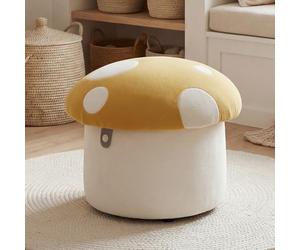 Ya-Home Tabouret pour Enfant avec Rangement, Forme de Champignon, Jaune | Chenille Doux, Coussin Rembourré, Chaise Petite enfant Sécurisée, Pouf Mignon pour Chambre et Salon
