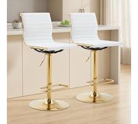 Ya-Home Tabourets de Bar Lot de 2 en Cuir PU Chaise Haute Bar avec Pied Métal, Chaise pour Ilot Central Cuisine, Blanc
