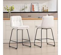 Ya-Home Tabourets de Bar Lot de 2 en Fausse Fourrure Chaise de Bar à Double Couche Tabouret Haut avec Dossier et Repose-Pieds pour Bar Cuisine, Blanc