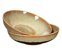 YA JU Lot de 2 assiettes profondes et à pâtes, assiettes creuses, bols à pâtes, vaisselle à micro-ondes, plat, saladier, marron - sans tête de lion en relief