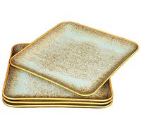 YA JU Lot de 4 assiettes en céramique - Plat principal pour steak, pain, risotto, pâtes, apéritif, micro-ondes, four et lave-vaisselle, résistant aux rayures (assiette carrée marron)