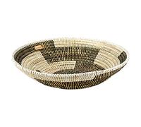 YAADU Grand bol rond - Corbeille à fruits tressée de 40 cm de diamètre - Bol à pain fait à la main - Bol décoratif africain - Panier de rangement - Modèle Arusha (noir et blanc)