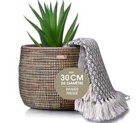 YAADU Panier de rangement tressé - Panier à plantes, panier à étagères, panier africain, pot à plantes, panier décoratif, cache-pot, rangement de jouets et d'objets divers Modèle Kikongo (Noir)