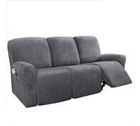 YAALO Couverture De Canapé 8-Pièces Velours Étendue Housse De Fauteuil Relax 3 Places Inclinable Housse De Canapé Lavable Protecteur Meuble pour Enfant Tapis pour Animaux-Gris