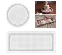 YAANBUNB 2 PCS Moules en Silicone Plateau Moules de Moulage Rectangulaires/Ronds Plateau en Silicone Grand Moules en Résine époxy Plateau Moule en Silicone Plaque Ronde pour l'Artisanat DIY