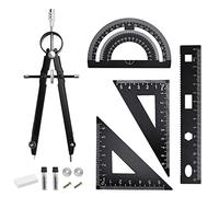 YAANBUNB Kit de Geometrie Set de Géométrie Incassable kit Géométrie Aluminium Outils de Géométrie avec Compas Ensemble de Géométrie avec 4 Règles en Aluminium 1 Compas et 1 Gomme pour Étudiants, Noir