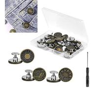 YAANBUNB Lot de 33 boutons en métal sans couture de 17 mm - 3 styles réglables pour jeans, pantalons, boutons de rechange avec tournevis pour vestes, loisirs créatifs et réparation de vêtements