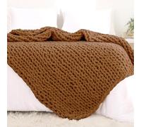 YAAPSU Jeté en Tricot épais de 129,5 x 160 cm, en Chenille et Grosses couvertures en Tricot torsadé Doux pour canapé et lit (Caramel)