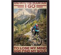 YAASIMOULE À vélo, je vais en montagne pour perdre la tête et retrouver mon âme. Affiche encadrée sur toile mate.