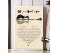 YAASIMOULE Affiche « All You Demand Is Love » avec paroles de la chanson portrait en forme cœur et guitare décoration murale