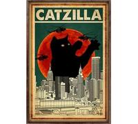 YAASIMOULE Affiche Cat City Helicopter Catzilla Cats Red Moon