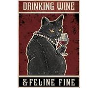 YAASIMOULE Affiche Chat buvant du vin et félin bien