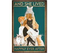 YAASIMOULE Affiche « Chat et ils vécurent heureux pour toujours » - Décoration murale animalière - Cadeau pour amoureux des chiots en famille d'accueil - Impression sur toile encadrée - Idée