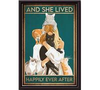 YAASIMOULE Affiche « Chat et ils vécurent heureux pour toujours » - Décoration murale animalière - Cadeau pour amoureux des chiots en famille d'accueil - Impression sur toile mate encadrée