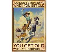YAASIMOULE Affiche « Cowgirl, on vieillit quand on arrête de monter », art mural avec cheval au galop, cadeau pour cavalière, décoration de ferme, impression sur toile encadrée, idée de galerie