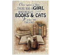 YAASIMOULE Affiche « Deux chats » : Il était une fois fille qui aimait vraiment les livres et chats citation vintage art mural décoration d'intérieur ANP237