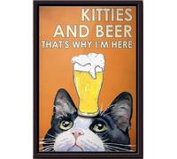 YAASIMOULE Affiche encadrée sur toile mate « Chatons et bière : voilà pourquoi je suis là »