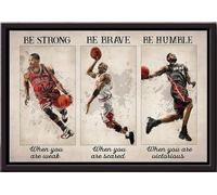YAASIMOULE Affiche encadrée sur toile mate : Joueur de basketball « Sois fort, courageux et humble ».