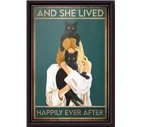 YAASIMOULE Affiche encadrée sur toile mate « Le Chat et elle vécut heureux pour toujours »