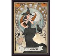 YAASIMOULE Affiche encadrée sur toile mate représentant la carte de la sorcière sur la lune avec son chat noir
