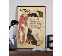YAASIMOULE Affiche Et Dieu a dit : Envoyons-les sans ailes pour que personne ne soupçonne qu'ils sont des anges Fille avec des chats et des chiens