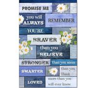 YAASIMOULE Affiche et toile inspirantes avec citation motivante : « Promets-moi que tu te souviendras toujours de moi » et motif marguerite, couleur bleue. Décoration murale pour la maison.