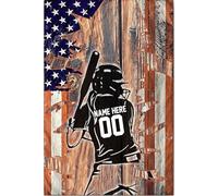 YAASIMOULE Affiche et toile personnalisées de softball, représentant une batteuse avec un drapeau américain, avec nom et numéro personnalisés, pour une fille. Décoration murale pour la maison.