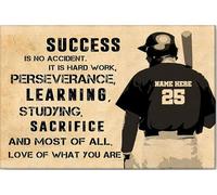 YAASIMOULE Affiche et toile personnalisées sur le thème du baseball : « Le succès n’est pas un hasard », citation inspirante, décoration murale personnalisée avec nom et numéro pour fils ou garçon.