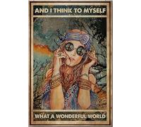 YAASIMOULE Affiche « Hippie Girl » et je me dis « Quel monde merveilleux ! » sur toile encadrée, idée cadeau