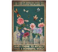 YAASIMOULE Affiche Je vois un arbre de libellule rose rouge verte Quel monde merveilleux Fleur Bouteille Art mural Décoration intérieure