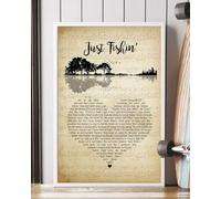 YAASIMOULE Affiche « Just Fishin' Song » avec paroles de guitare et cœur portrait vintage décoration murale d'intérieur