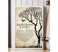 YAASIMOULE Affiche « Just Got Started Lovin' You » avec paroles de la chanson cœur arbre oiseaux décoration murale