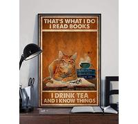 YAASIMOULE Affiche murale décoration d'intérieur C'est ce que je fais lis des livres bois du thé et sais choses Chat Orange