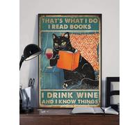 YAASIMOULE Affiche murale décoration d'intérieur C'est ce que je fais lis des livres bois du vin et sais choses Chat noir sur le canapé Livre