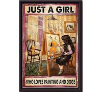 YAASIMOULE Affiche murale « Juste une fille aime les chiens », cadeau pour peintre, artiste, femme, impression sur toile mate encadrée