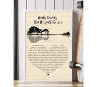 YAASIMOULE Affiche « Only Daddy That'll Walk The Line » avec paroles de la chanson portrait en forme cœur et guitare décoration murale