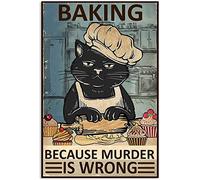 YAASIMOULE Affiche rétro chat noir en train de cuisiner car le meurtre est un crime cuisinant boulanger aime les gâteaux décoration murale