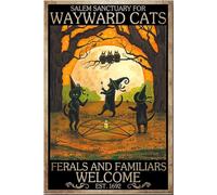YAASIMOULE Affiche « Salem Sanctuary For Wayward Cat » - Décoration murale d'Halloween - Cadeau pour les amoureux des chats - Toile noire encadrée - Idée d'impression