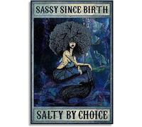 YAASIMOULE Affiche « Sassy Since Birth Salty By Choice » : Citation de sirène fière slogan océan bleu profond art mural décoration d'intérieur