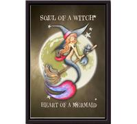 YAASIMOULE Affiche vintage sirène en forme de cœur de sorcière, cadeau pour fille, amoureuse des contes de fées, mer et lune, impression sur toile mate encadrée