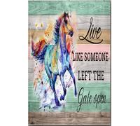 YAASIMOULE Aquarelle Cheval Vivre comme si la porte était ouverte Impression sur toile Art mural Galerie Poster Décoration Anniversaire Noël Pendaison de crémaillère Cadeau Emballé Encadré Idée